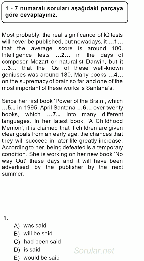 Pedagojik Gramer 2 2014 - 2015 Tek Ders Sınavı 1.Soru