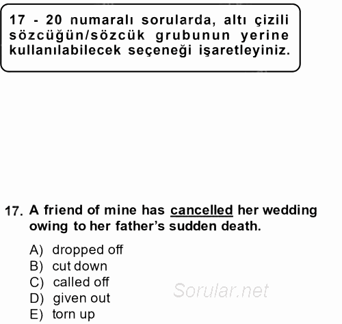 Pedagojik Gramer 2 2014 - 2015 Tek Ders Sınavı 17.Soru