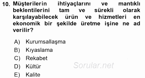 Konaklama Hizmetlerinde Kalite Yönetimi 2016 - 2017 Ara Sınavı 10.Soru