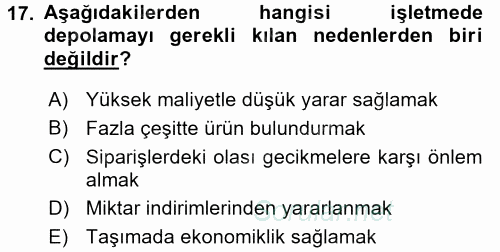 Pazarlama Yönetimi 2015 - 2016 Tek Ders Sınavı 17.Soru