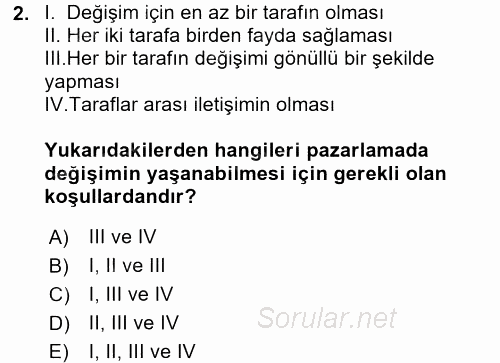 Pazarlama Yönetimi 2015 - 2016 Tek Ders Sınavı 2.Soru