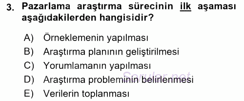 Pazarlama Yönetimi 2015 - 2016 Tek Ders Sınavı 3.Soru