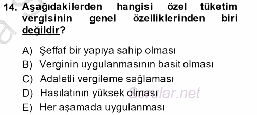 Özel Vergi Hukuku 2 2014 - 2015 Ara Sınavı 14.Soru