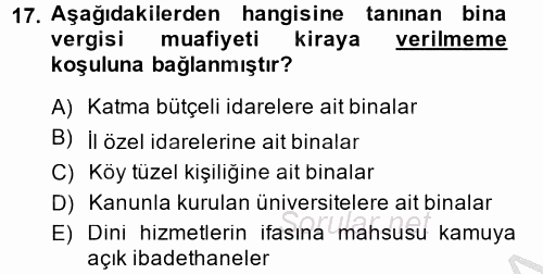 Özel Vergi Hukuku 2 2014 - 2015 Ara Sınavı 17.Soru