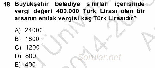Özel Vergi Hukuku 2 2014 - 2015 Ara Sınavı 18.Soru