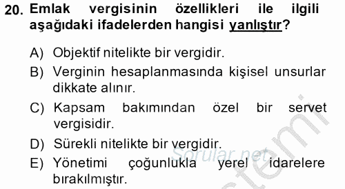 Özel Vergi Hukuku 2 2014 - 2015 Ara Sınavı 20.Soru