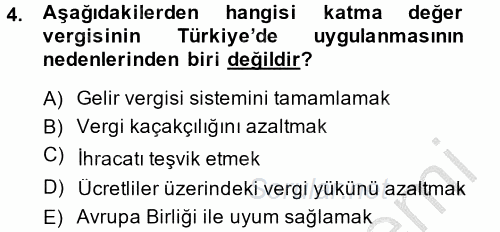 Özel Vergi Hukuku 2 2014 - 2015 Ara Sınavı 4.Soru