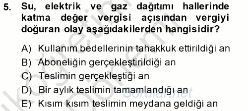 Özel Vergi Hukuku 2 2014 - 2015 Ara Sınavı 5.Soru