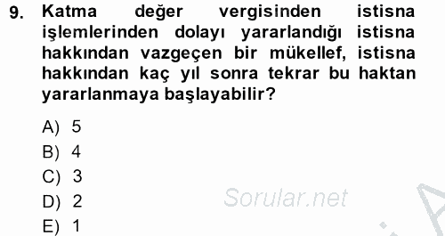 Özel Vergi Hukuku 2 2014 - 2015 Ara Sınavı 9.Soru
