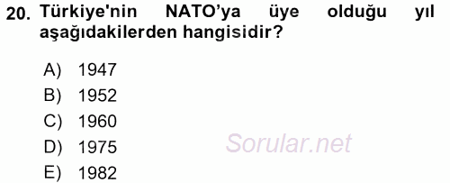 Diplomasi Tarihi 2016 - 2017 Dönem Sonu Sınavı 20.Soru