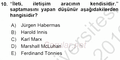 İletişim Bilgisi 2015 - 2016 Dönem Sonu Sınavı 10.Soru