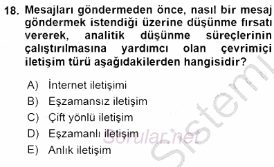 İletişim Bilgisi 2015 - 2016 Dönem Sonu Sınavı 18.Soru