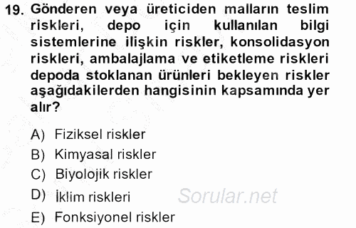 Lojistik Yönetimi 2013 - 2014 Dönem Sonu Sınavı 19.Soru