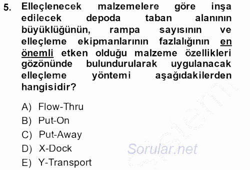 Lojistik Yönetimi 2013 - 2014 Dönem Sonu Sınavı 5.Soru