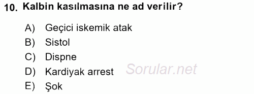 Yaşlı ve Hasta Bakım Hizmetleri 2016 - 2017 Dönem Sonu Sınavı 10.Soru