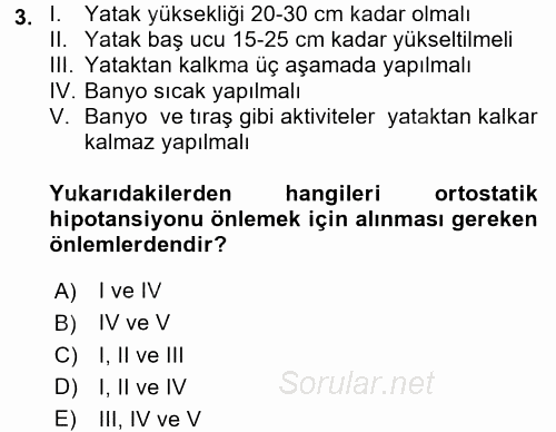Yaşlı ve Hasta Bakım Hizmetleri 2016 - 2017 Dönem Sonu Sınavı 3.Soru