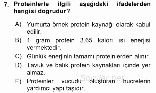 Yaşlı ve Hasta Bakım Hizmetleri 2016 - 2017 Dönem Sonu Sınavı 7.Soru