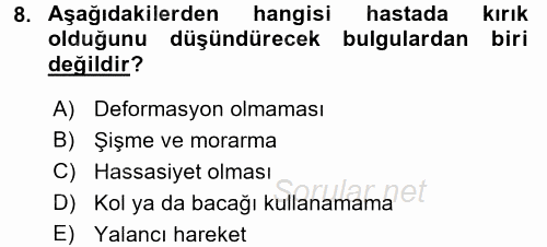 Yaşlı ve Hasta Bakım Hizmetleri 2016 - 2017 Dönem Sonu Sınavı 8.Soru