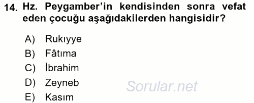 İslam Tarihi ve Medeniyeti 1 2017 - 2018 Ara Sınavı 14.Soru