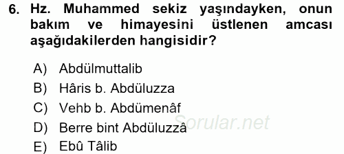 İslam Tarihi ve Medeniyeti 1 2017 - 2018 Ara Sınavı 6.Soru