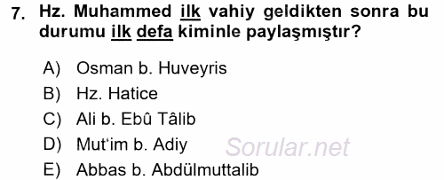 İslam Tarihi ve Medeniyeti 1 2017 - 2018 Ara Sınavı 7.Soru