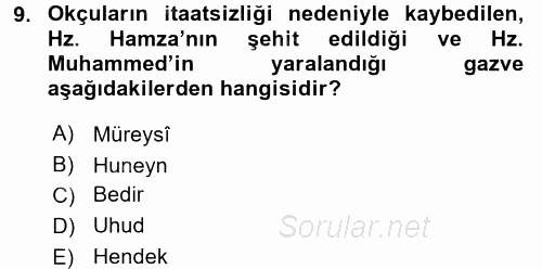 İslam Tarihi ve Medeniyeti 1 2017 - 2018 Ara Sınavı 9.Soru