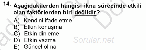 Halkla İlişkiler Ve İletişim 2014 - 2015 Dönem Sonu Sınavı 14.Soru