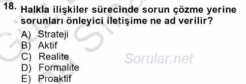 Halkla İlişkiler Ve İletişim 2014 - 2015 Dönem Sonu Sınavı 18.Soru