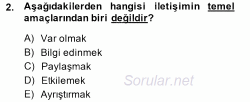 Halkla İlişkiler Ve İletişim 2014 - 2015 Dönem Sonu Sınavı 2.Soru