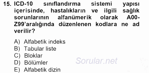Sağlık Kurumlarında Bilgi Sistemleri 2012 - 2013 Ara Sınavı 15.Soru