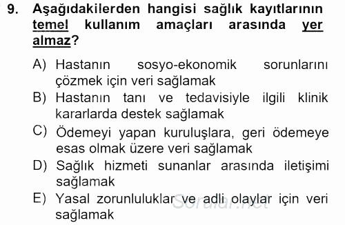 Sağlık Kurumlarında Bilgi Sistemleri 2012 - 2013 Ara Sınavı 9.Soru