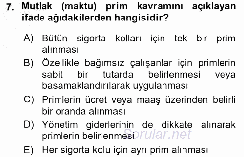 Sosyal Güvenlik 2015 - 2016 Dönem Sonu Sınavı 7.Soru