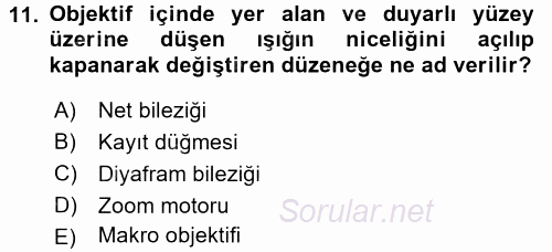 Kamera Tekniğine Giriş 2015 - 2016 Dönem Sonu Sınavı 11.Soru