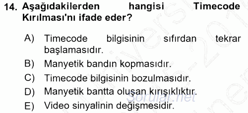 Kamera Tekniğine Giriş 2015 - 2016 Dönem Sonu Sınavı 14.Soru