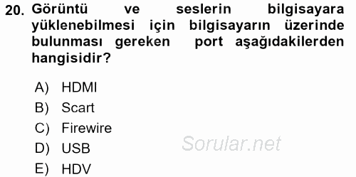 Kamera Tekniğine Giriş 2015 - 2016 Dönem Sonu Sınavı 20.Soru