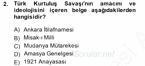 Türk Dış Politikası 1 2013 - 2014 Dönem Sonu Sınavı 2.Soru