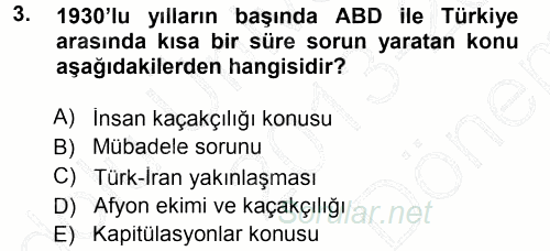 Türk Dış Politikası 1 2013 - 2014 Dönem Sonu Sınavı 3.Soru