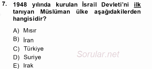 Türk Dış Politikası 1 2013 - 2014 Dönem Sonu Sınavı 7.Soru