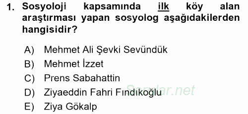 Türk Sosyologları 2015 - 2016 Dönem Sonu Sınavı 1.Soru