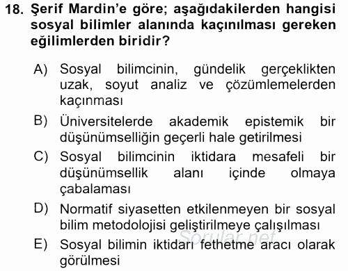 Türk Sosyologları 2015 - 2016 Dönem Sonu Sınavı 18.Soru