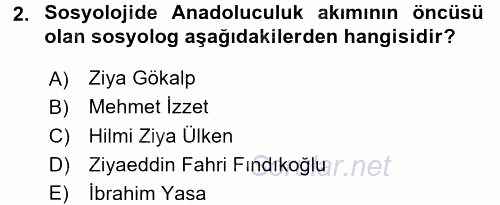 Türk Sosyologları 2015 - 2016 Dönem Sonu Sınavı 2.Soru