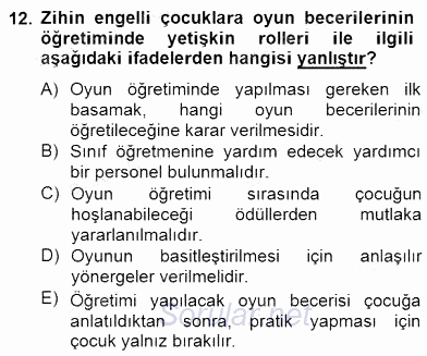Çocukta Oyun Gelişimi 2014 - 2015 Dönem Sonu Sınavı 12.Soru