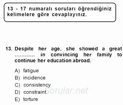 İleri Okuma Ve Yazma Becerileri 2 2014 - 2015 Dönem Sonu Sınavı 13.Soru
