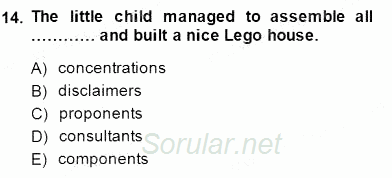 İleri Okuma Ve Yazma Becerileri 2 2014 - 2015 Dönem Sonu Sınavı 14.Soru