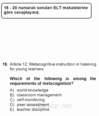 İleri Okuma Ve Yazma Becerileri 2 2014 - 2015 Dönem Sonu Sınavı 18.Soru