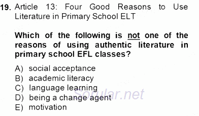İleri Okuma Ve Yazma Becerileri 2 2014 - 2015 Dönem Sonu Sınavı 19.Soru