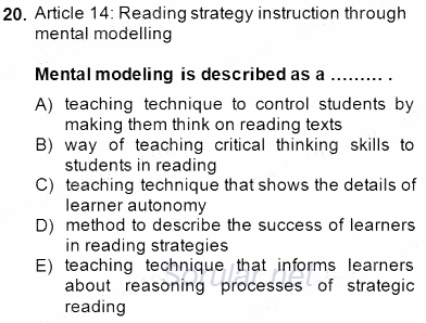 İleri Okuma Ve Yazma Becerileri 2 2014 - 2015 Dönem Sonu Sınavı 20.Soru