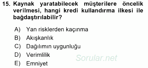 Bankalarda Kredi Yönetimi 2016 - 2017 Ara Sınavı 15.Soru