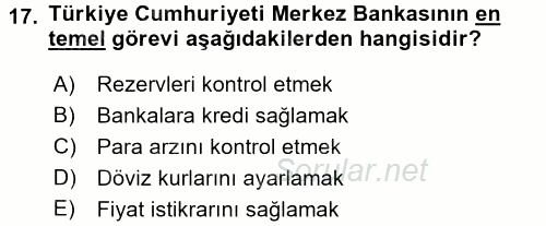 Bankalarda Kredi Yönetimi 2016 - 2017 Ara Sınavı 17.Soru