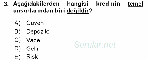 Bankalarda Kredi Yönetimi 2016 - 2017 Ara Sınavı 3.Soru